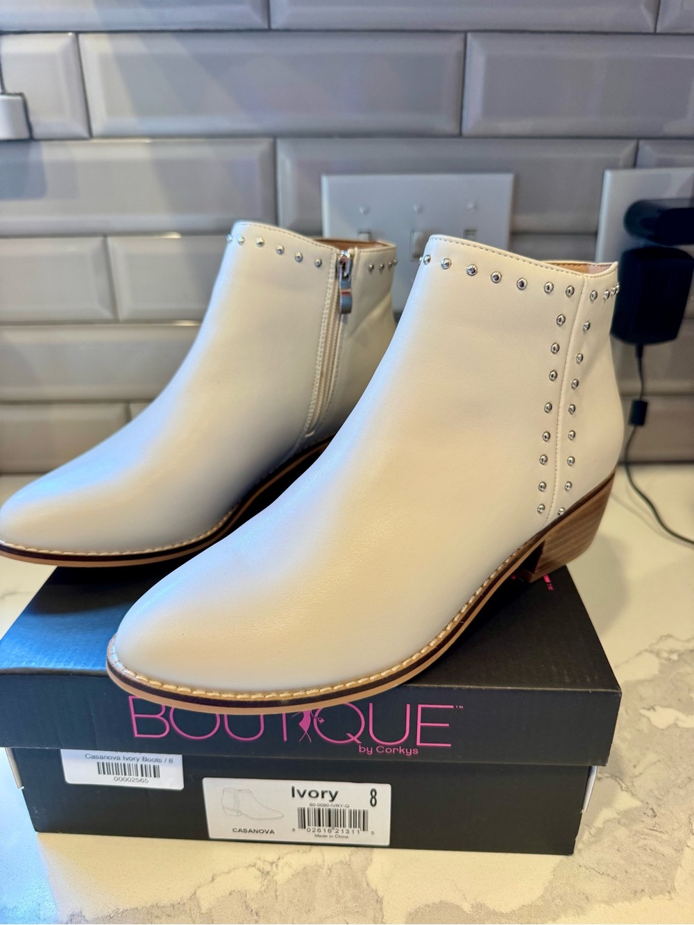 Boutique Ivory Studded Ankle Booties